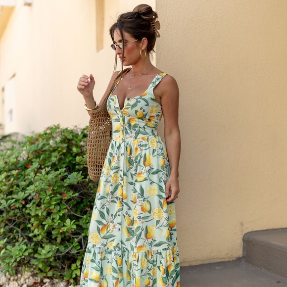 NWT Kittenish Lemon Print Maxi Dress - Picture 4 of 12